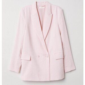 H&M Light pink Straight-cut double-breasted jacket in a textured weave Size 6 US